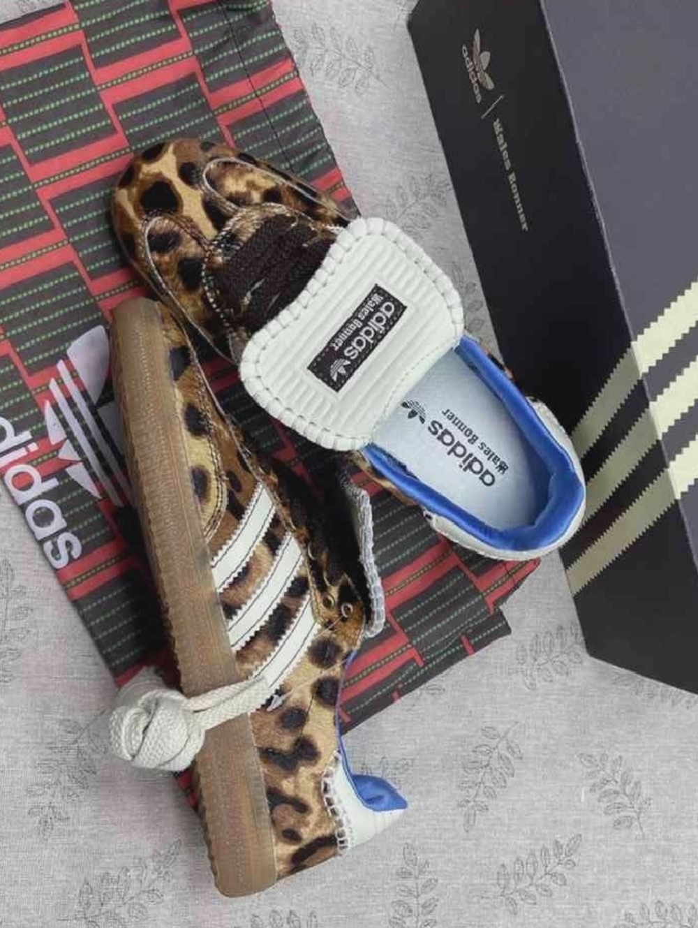 adidas Women's Leopard Print Sneakers with White Strap and Blue Lining - Picture 3 of 6